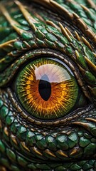 Obraz premium Beautiful close up shot of an eye of a dragon lizard. Fantasy animal wildlife reptile macro eyes photography. 