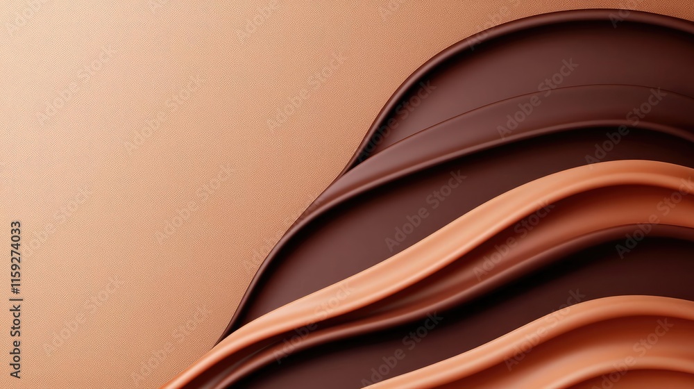 Poster minimal chocolates idea. a smooth abstract wave pattern showcasing rich shades of brown and caramel.