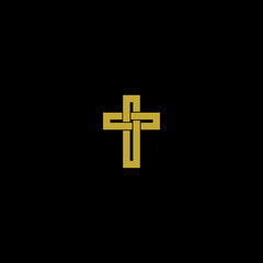 Obraz premium Gold christian cross icon isolated on dark background