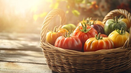 Fresh Tomatoes in a Basket with Golden Hour Light