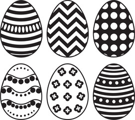 black and white easter eggs with different textures on a white background 3