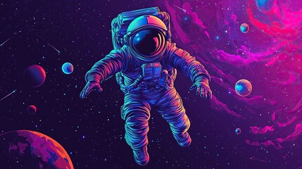 Vector illustration of space, cosmonaut and galaxy for poster, banner or background. Abstract drawings of the future, science fiction and astronomy