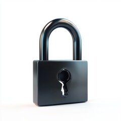 Naklejka premium A sleek black padlock with a shiny finish on a white background, symbolizing security and protection.