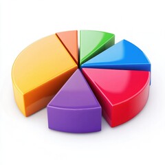 Obraz premium Colorful geometric pie chart model, featuring vibrant sections in orange, green, blue, red, and purple.