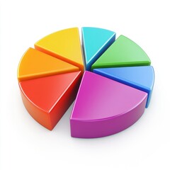 Obraz premium A vibrant, colorful pie chart with six segments in shades of orange, blue, green, and purple, symbolizing data representation.