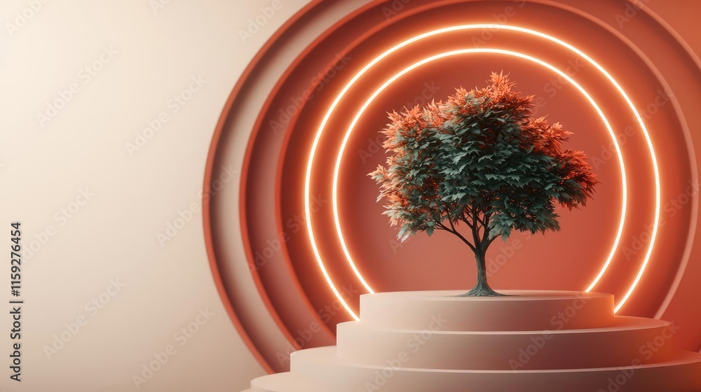 Aufkleber maple tree abstract background concept. a vibrant tree surrounded by glowing circles, representing n