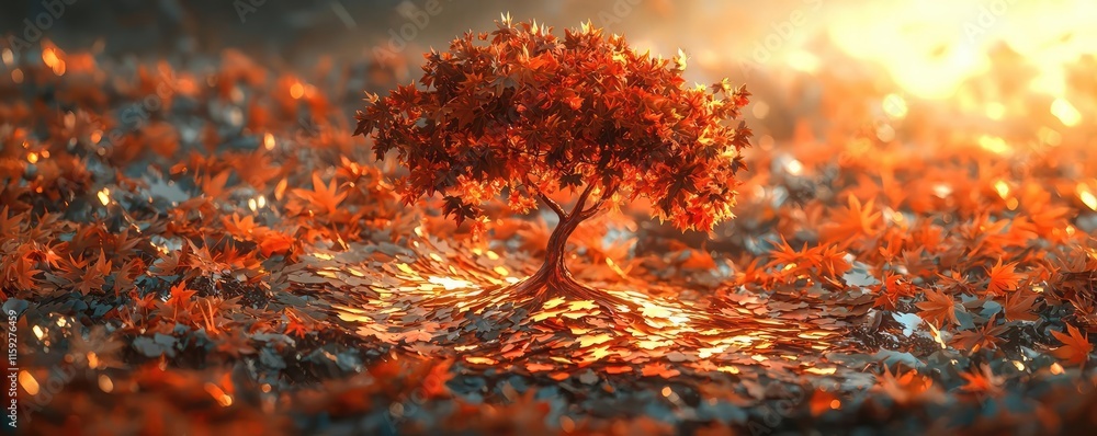 Poster maple tree abstract background concept. a vibrant tree with autumn leaves glows in warm sunlight, cr