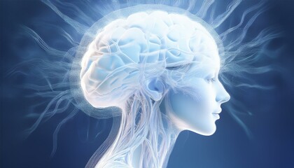 Obraz premium Brain X-ray, electrical impulse, brainstorming neural network of human brain concept