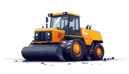 Fototapeta premium Yellow industrial bulldozer on white background in detailed style