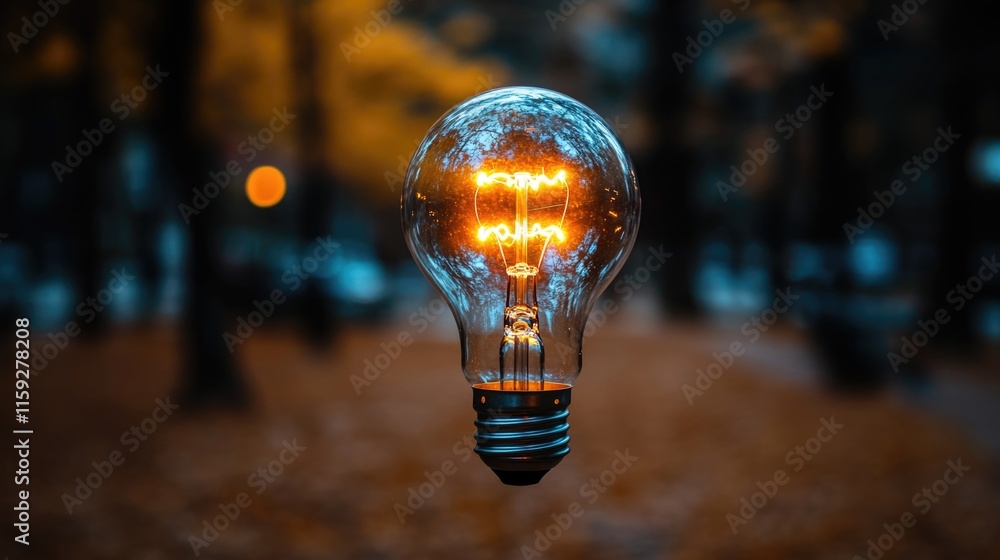 Poster A single light source shines bright in the dark environment, perfect for use as a symbol of hope or guidance