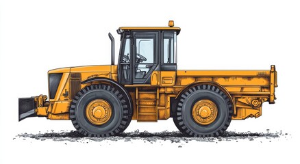 Fototapeta premium Yellow Heavy Construction Grader Illustration for Industrial and Vehicle Purposes
