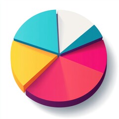 Obraz premium Colorful 3D pie chart showcasing vibrant segments in teal, pink, yellow, and white.