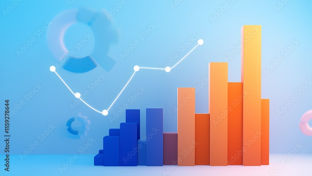 Poster analyzing business growth trends through graphical data representation office environment infographi