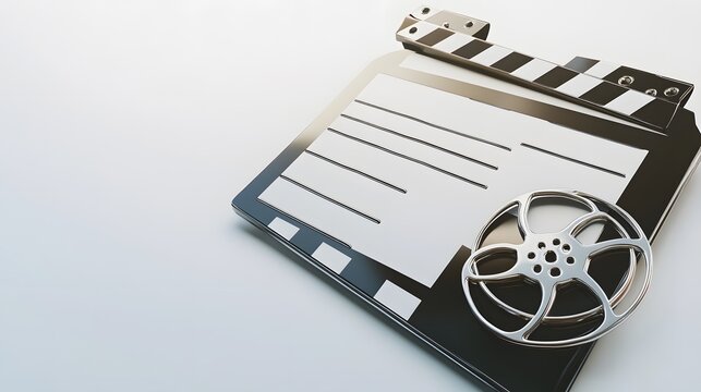Clapperboard and Film Reel Symbolize Movie Production
