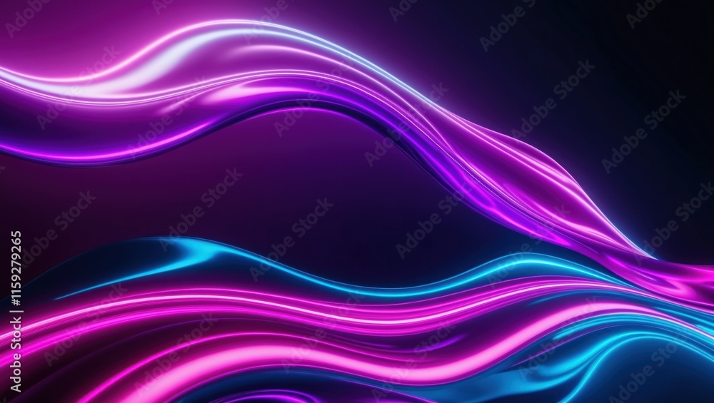 Poster dynamic abstract image featuring flowing neon waves and vibrant colors, ideal for design projects, b