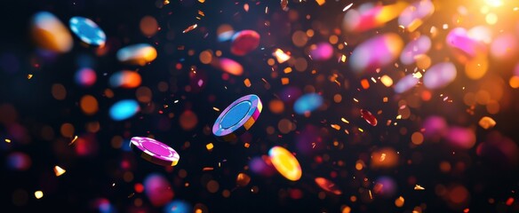 Dynamic burst of colorful coins and particles in vivid motion