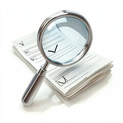 A silver magnifying glass hovering over a checklist, symbolizing inspection and attention to detail.