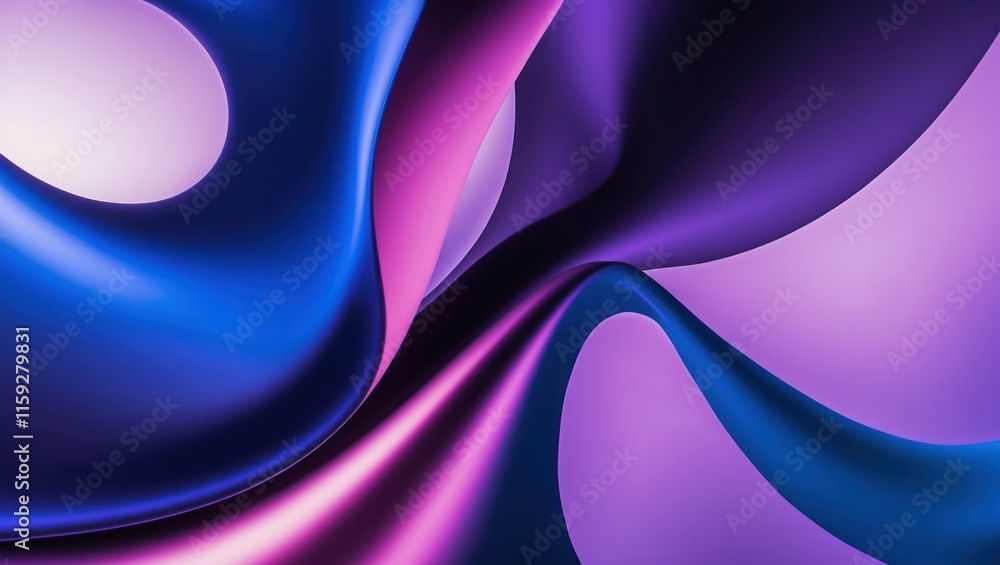Poster vibrant abstract design featuring flowing curves and smooth gradients in shades of blue and purple, 