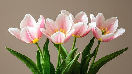 Beautiful Pink Tulips in Bloom Against a Soft Neutral Background