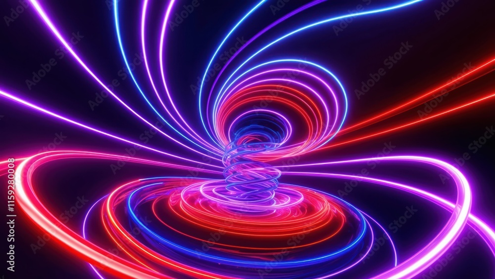 Poster colorful neon light swirls creating dynamic abstract patterns, representing energy and technology in