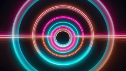 Obraz premium Abstract image featuring glowing neon circles in vibrant colors with a futuristic design, ideal for digital art, technology themes, or backgrounds