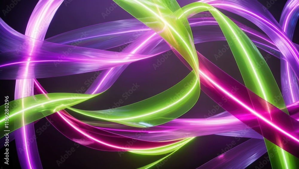 Poster abstract composition featuring flowing, colorful waves of light creating a dynamic and vibrant atmos
