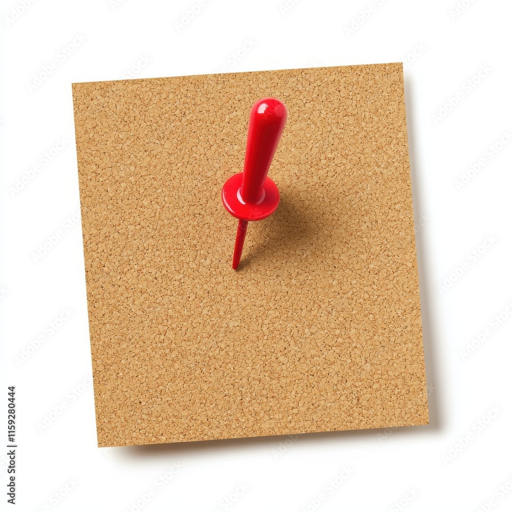 Poster a vibrant red pushpin embedded in a square corkboard, emphasizing the contrast and simplicity of off