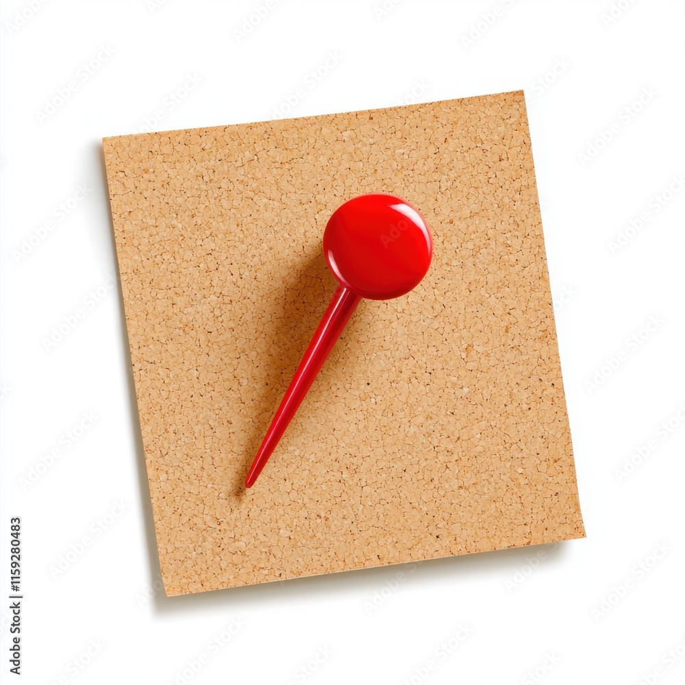 Poster a vibrant red pushpin secured onto a corkboard square, adding a pop of color in a minimalist setting