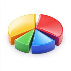 Obraz premium Colorful 3D pie chart representing data segments in vibrant hues of red, blue, green, and yellow.