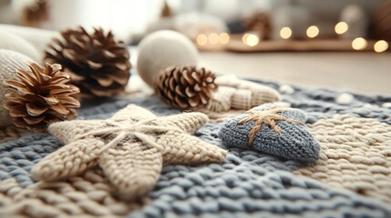 Rustic plaid textures with sale icons crafted in festive shapes, Christmas Offers, warm traditional look