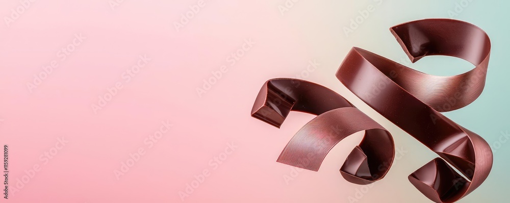 Poster minimal chocolates idea. elegant swirling ribbons in a soft color gradient background design.