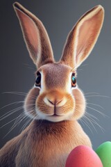 Obraz premium A close-up shot of a rabbit surrounded by many colorful Easter eggs
