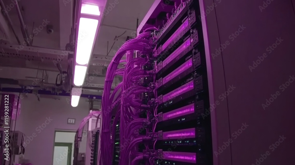 Poster illuminated server rack in a modern data center