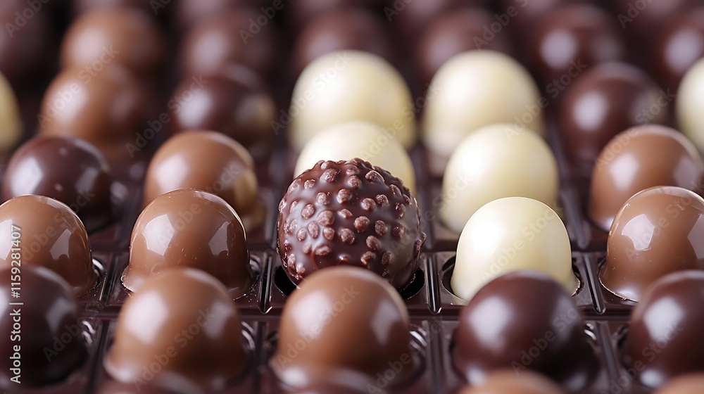 Aufkleber minimal chocolates concept. an array of assorted chocolates in various colors and textures, highligh