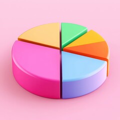 Obraz premium A colorful, playful pie chart made of plastic segments on a soft pink background.