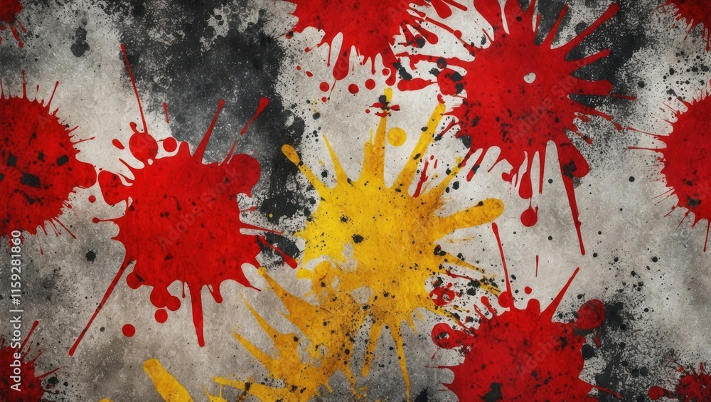 Poster colorful splatters of red and yellow on a textured background create an abstract artistic effect ide