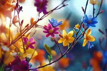 Vibrant Close-Up of Colorful Blossoms in Soft Natural Light for Creative Projects