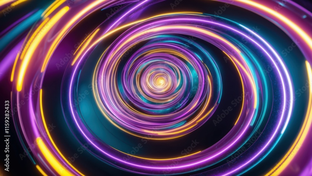 Poster colorful abstract spiral vortex with glowing neon lights creating a dynamic and futuristic atmospher