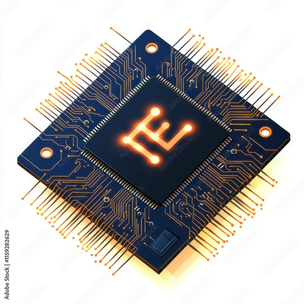Poster an abstract illustration of a microchip with glowing circuits, symbolizing advanced technology and i