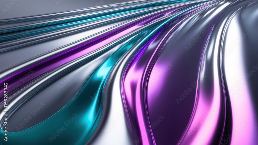 Poster colorful, smooth curves and lines create an abstract, modern design with shiny metallic surfaces ref