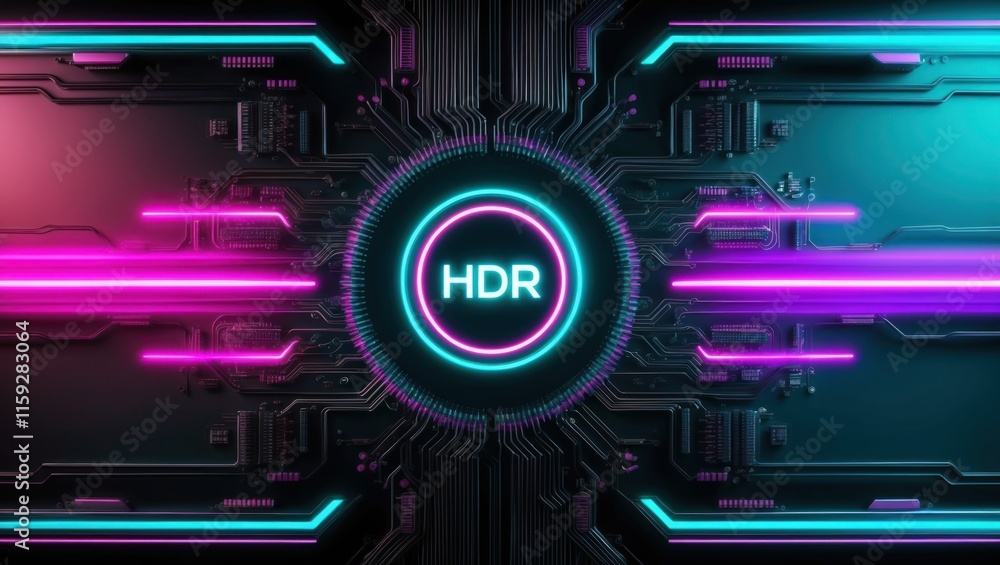 Poster futuristic digital background featuring neon lights and circuit patterns, ideal for tech concepts, g