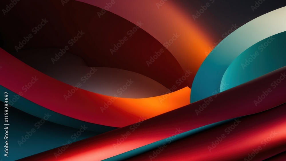 Poster vibrant abstract composition featuring smooth curves and layers, creating a modern, artistic atmosph