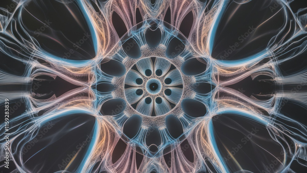Aufkleber intricate abstract fractal design featuring luminous colors and symmetrical patterns creating a dyna