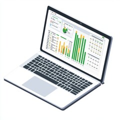 A sleek laptop displaying colorful data visualizations and analytics, ideal for business and finance.