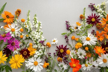 Fototapeta premium Bright and Colorful Floral Arrangement on Light Background for Springtime Decor