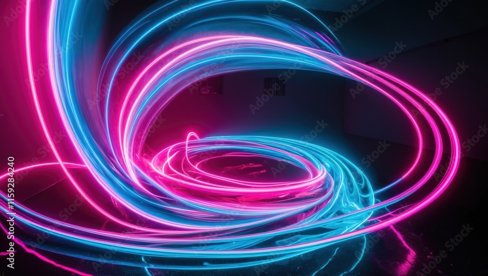 Aufkleber vibrant abstract light trails in pink and blue swirl dynamically, creating a futuristic and energeti