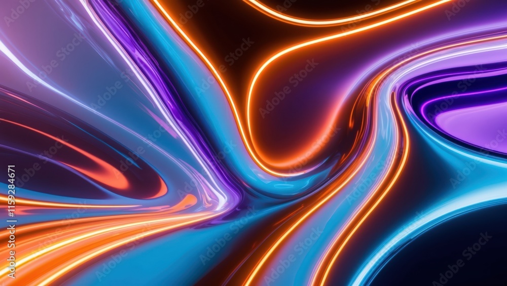 Aufkleber dynamic abstract illustration with colorful waves and neon lights creating a vibrant visual atmosphe