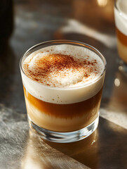hot cappuccino on glass table