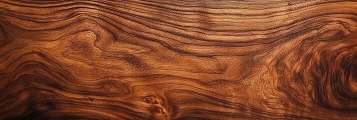 Fototapeta premium Close-up of walnut wood grain texture, showcasing the rich and warm tones of the wood
