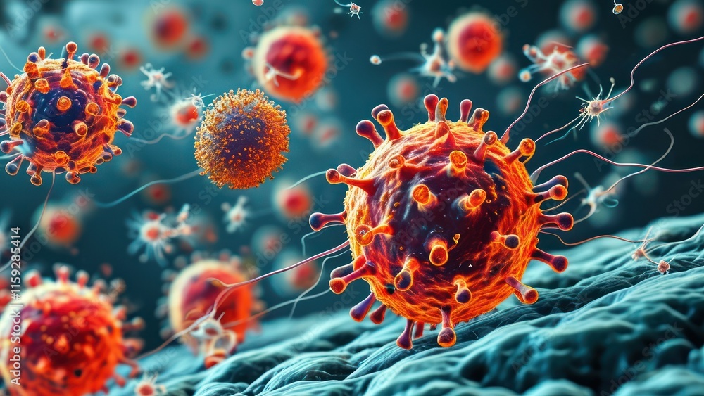 Aufkleber intricate illustration of viruses showcasing structure and interaction with cells, emphasizing biolo